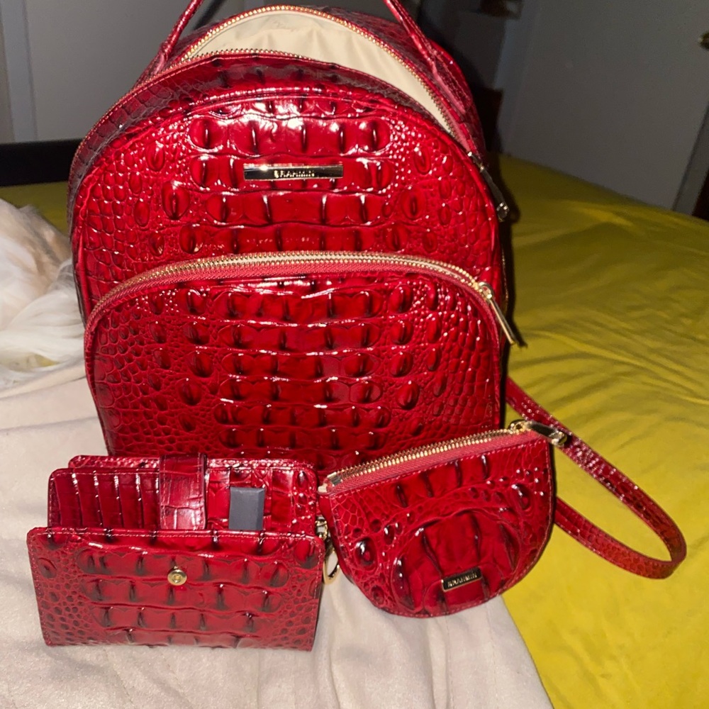 3 piece Brahmin Chelcy backpack, Hannah wallet & Britt coin - all Vintage Red